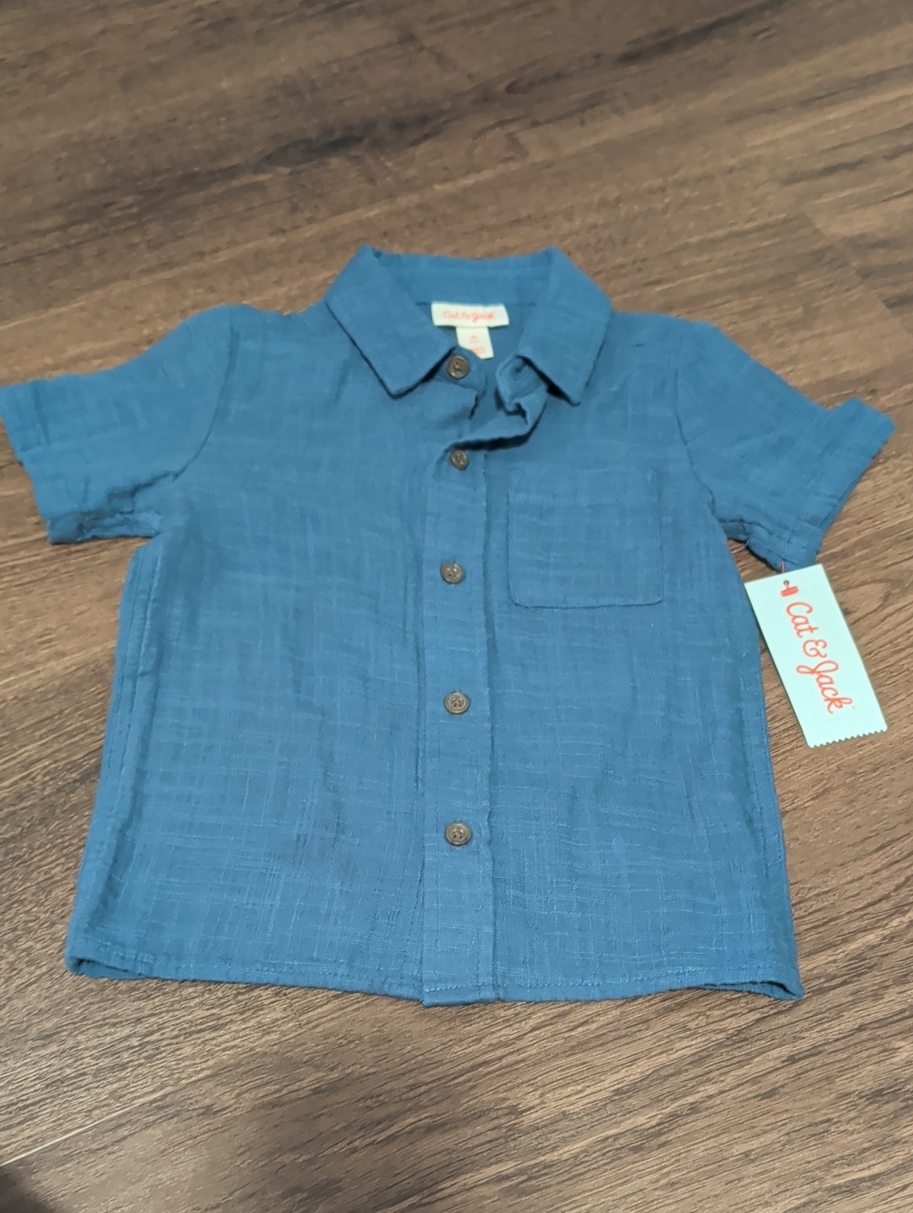 (NEW) Cat & Jack | Teal-Blue Short Sleeve Button-Down Shirt for Kids